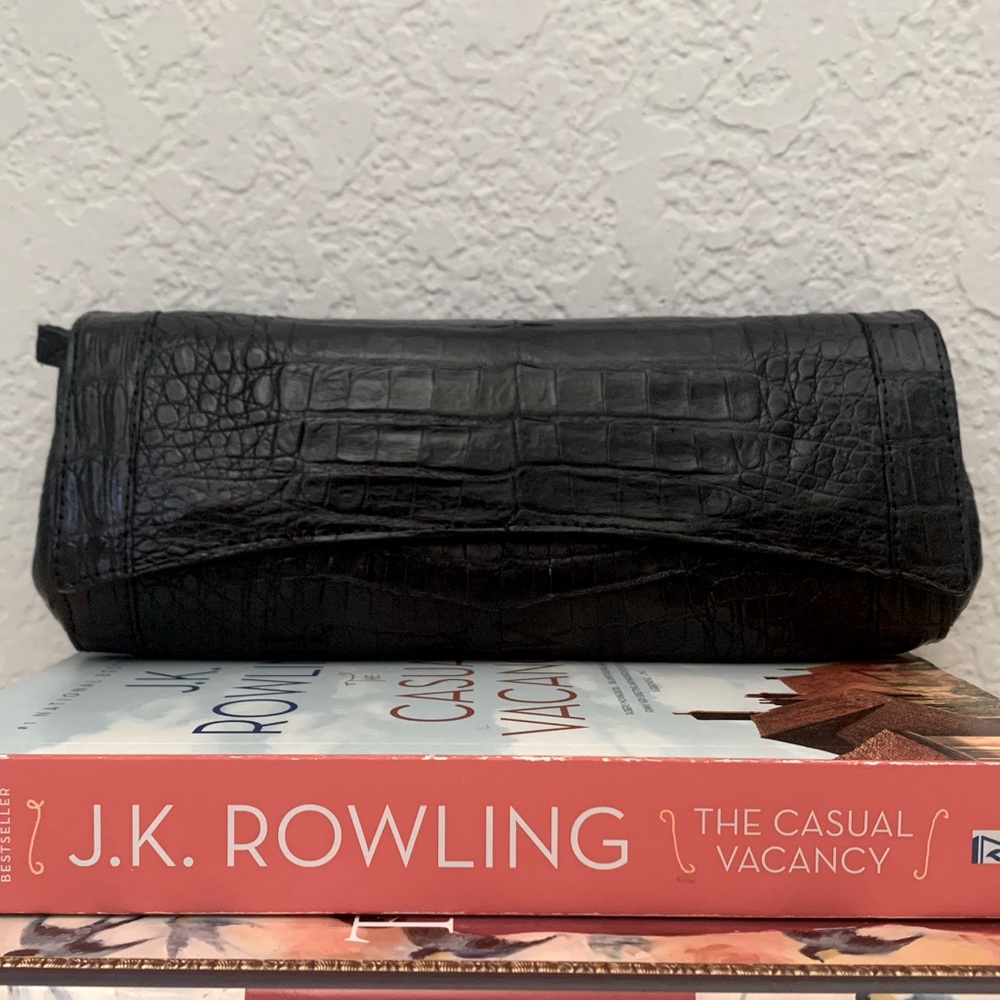 Jarbo Black Crocodile-Embossed Clutch